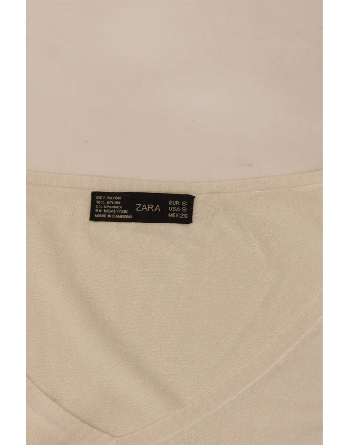 Zara Damen Top Langarm UK 10 Small Weiß Rayon