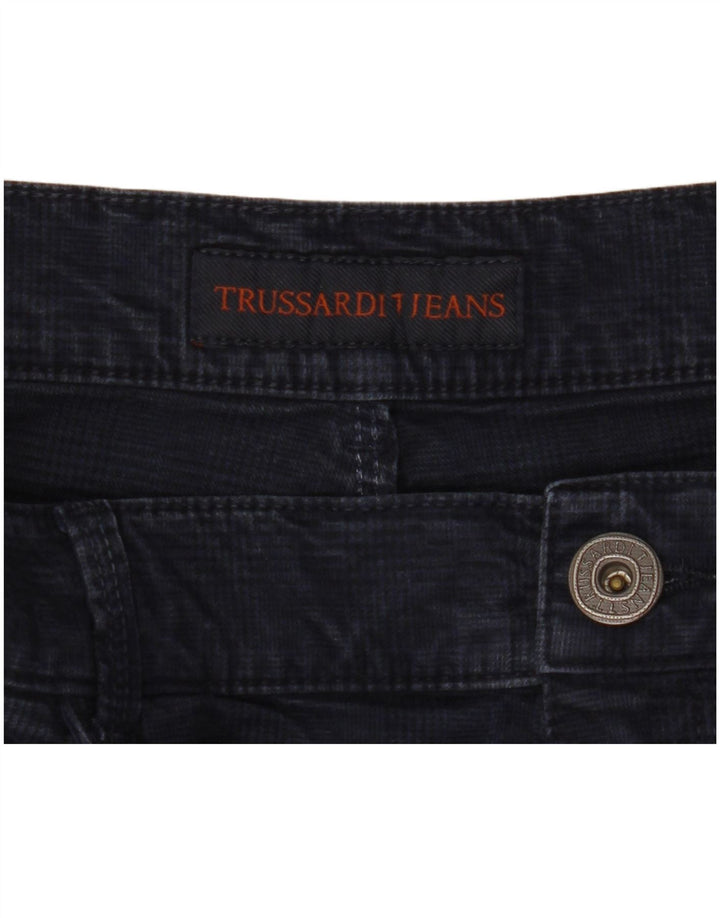 Trussardi Herren Tapered Freizeithose W38 L33 Marineblau mit Hahnentrittmuster