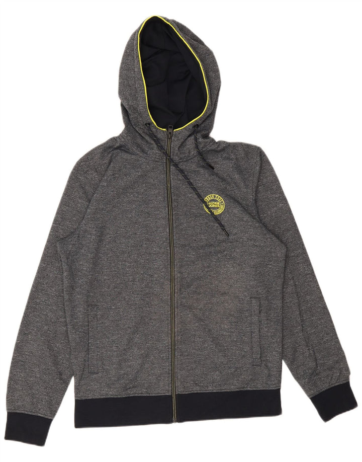 Jack & Jones Herren-Kapuzenpullover mit Reißverschluss, mittelgrau gefleckte Baumwolle