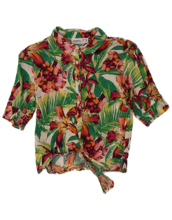 JANINA Damen-Hemdbluse mit vorderer Krawatte, EU 38, mittelgroß, mehrfarbig, Blumenmuster