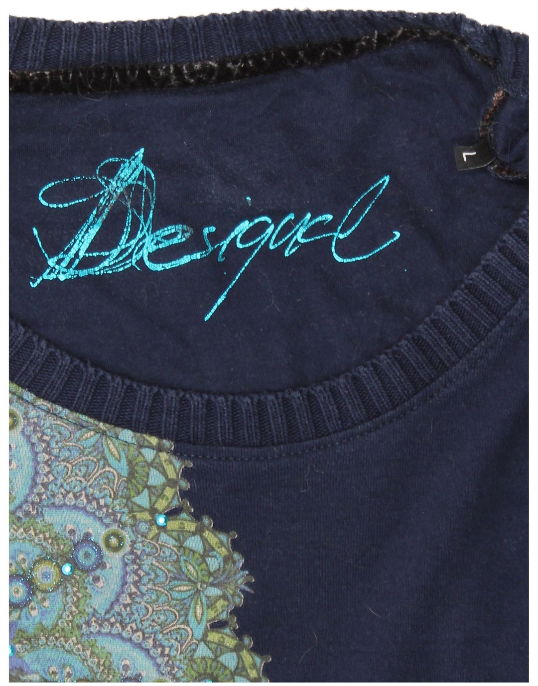 DESIGUAL Womens Graphic Top Langarm UK 14 Large Blue Floral