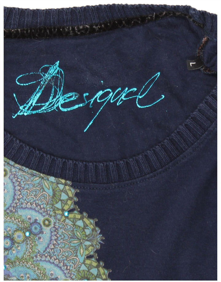 DESIGUAL Womens Graphic Top Langarm UK 14 Large Blue Floral