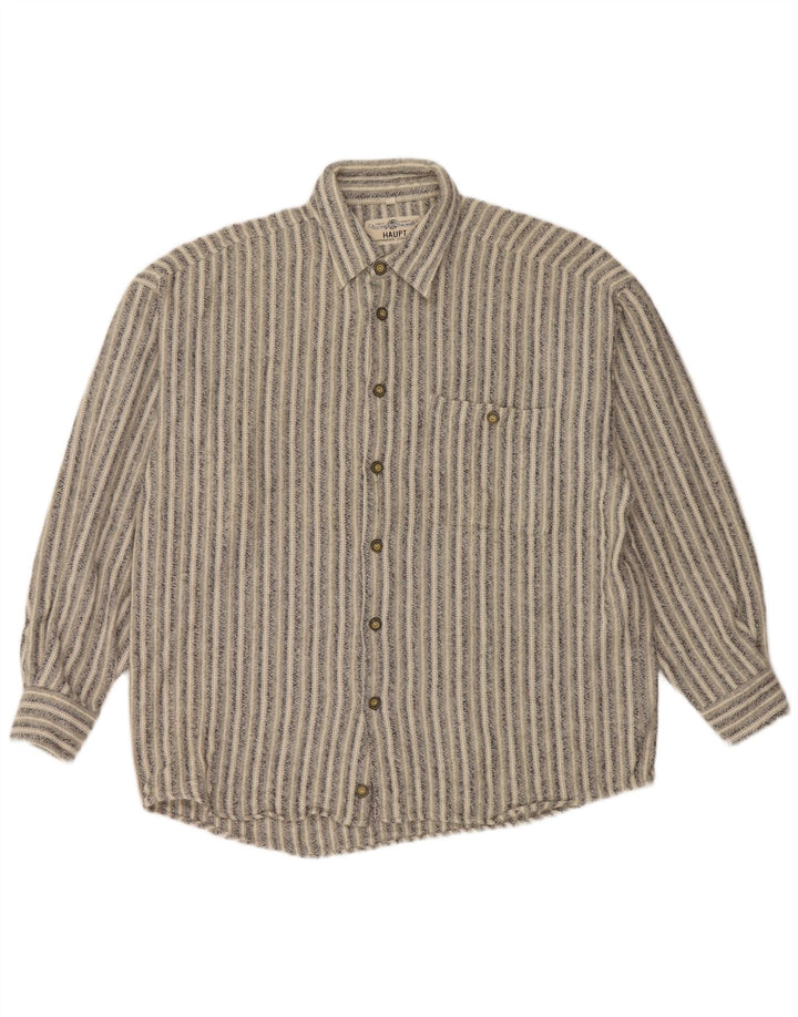 HAUPT Herren-Flanellhemd, Größe 41/42, große graue Nadelstreifen-Baumwolle