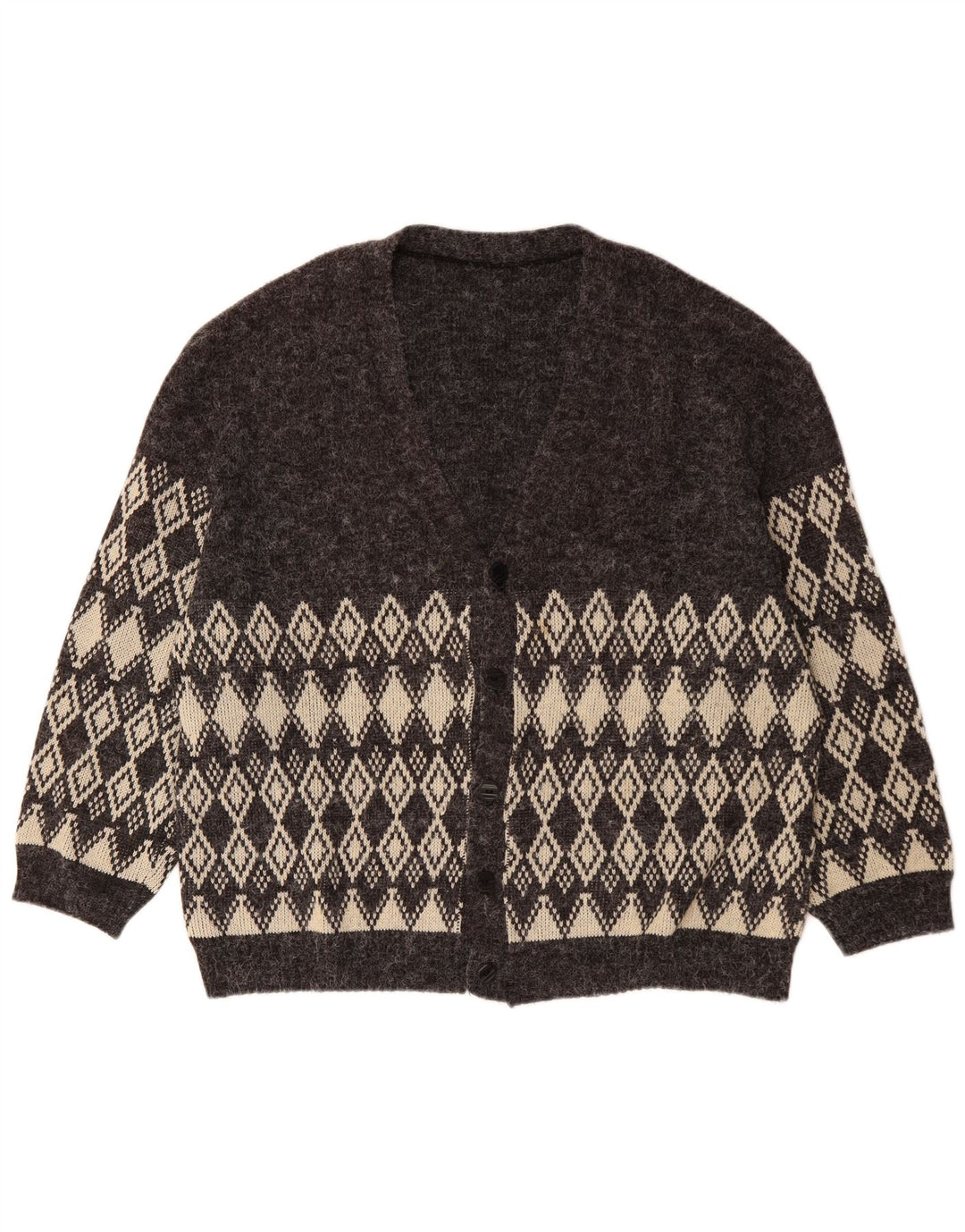 VINTAGE Herren Strickjacke XL Grau Argyle/Diamant