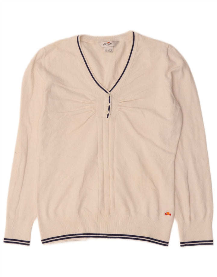 Ellesse Damen-Pullover mit V-Ausschnitt, UK 12, mittelweiße Baumwolle