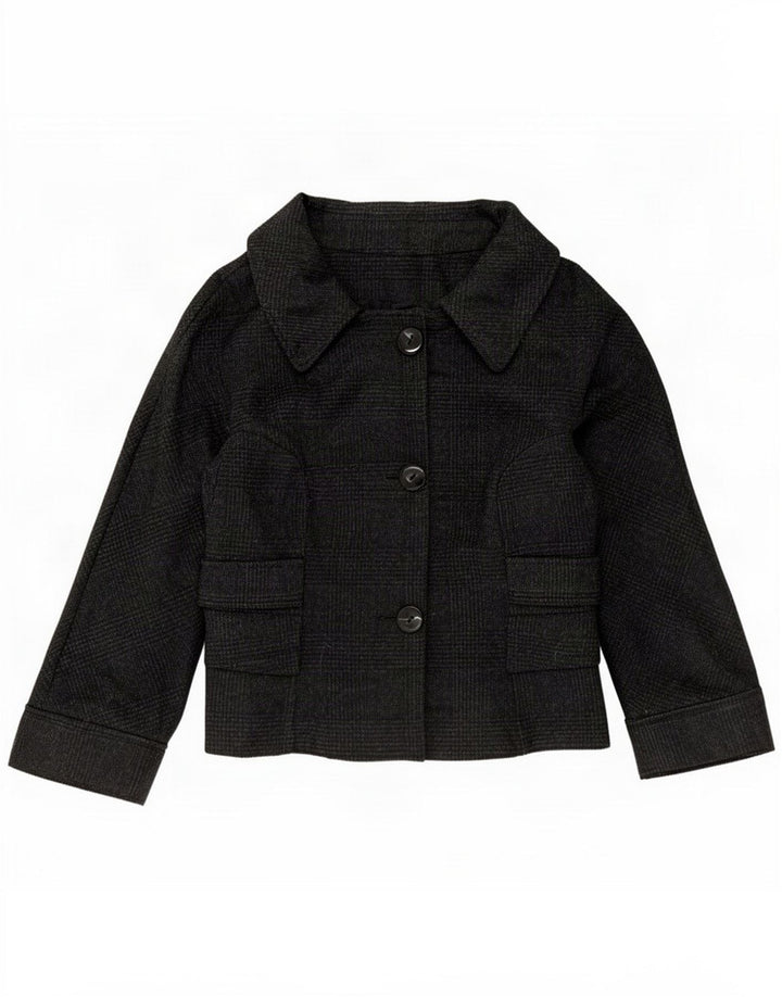 Zara Damen 3-Knopf-Blazerjacke UK 14 Mittelschwarz karierte Wolle