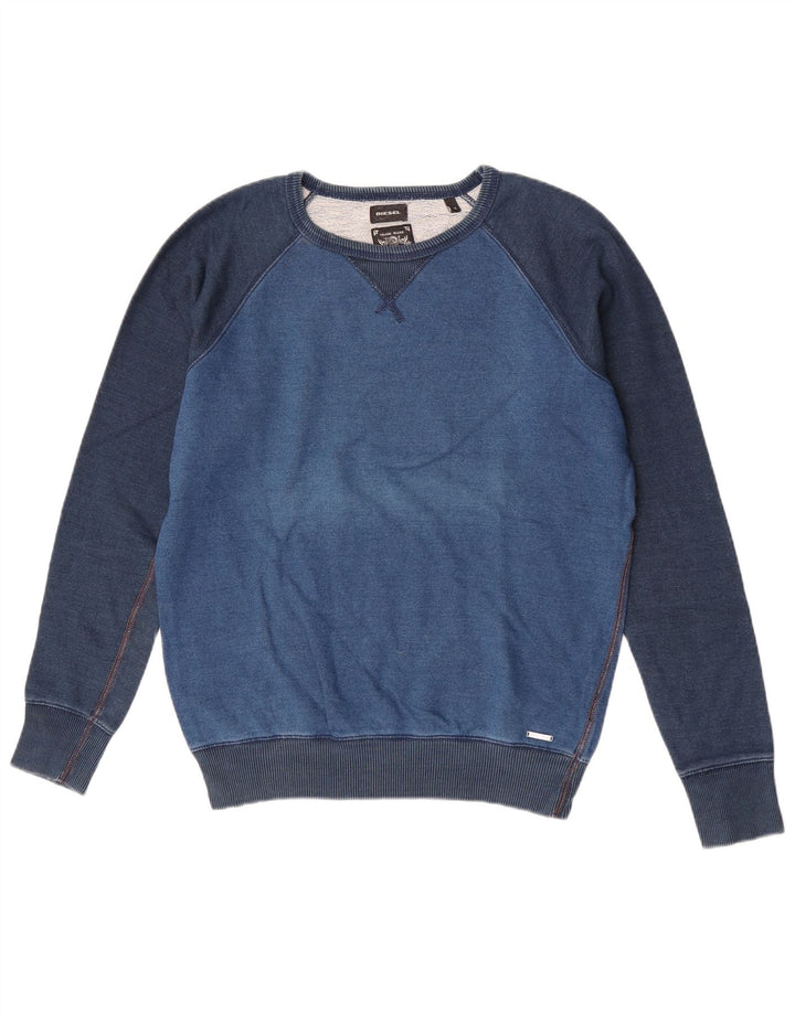 Diesel Herren-Sweatshirt-Pullover aus mittelblauer Colourblock-Baumwolle
