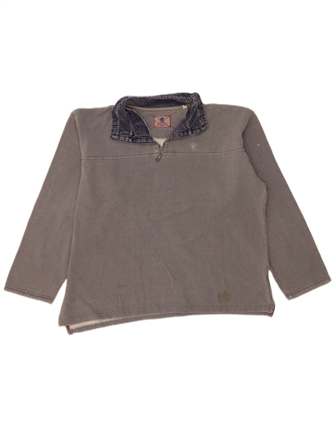 Fat Face Herren-Sweatshirt mit Reißverschluss am Hals, groß, aus grauer Baumwolle
