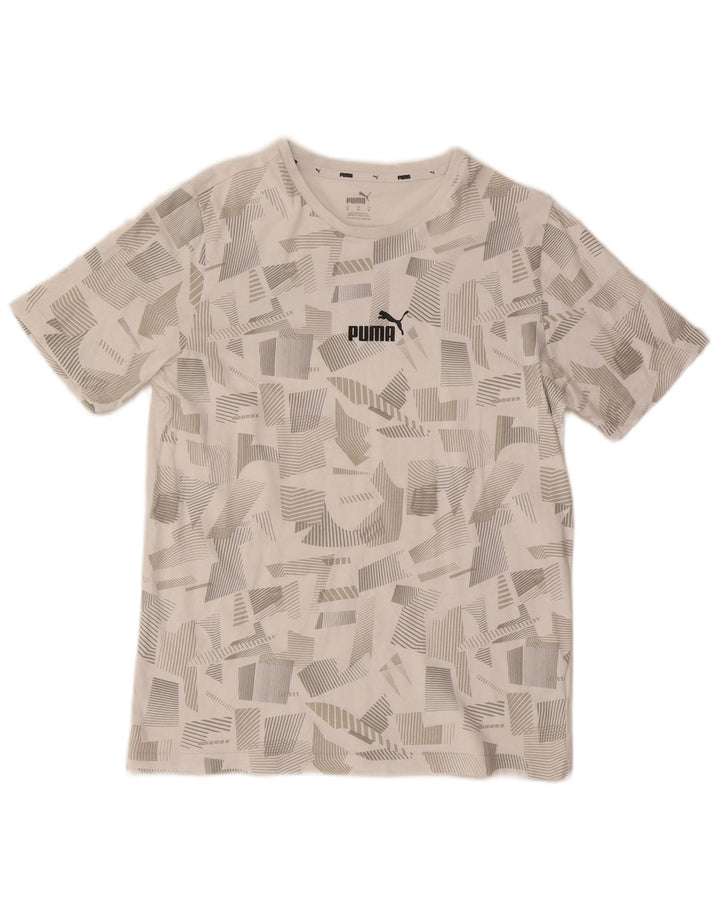 Puma Herren Grafik-T-Shirt-Oberteil aus mittelweißer, geometrischer Baumwolle
