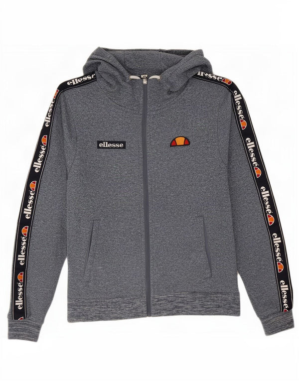 Ellesse Womens Graphic Zip Hoodie Sweater UK 6 XS Blau geflecktes Polyester