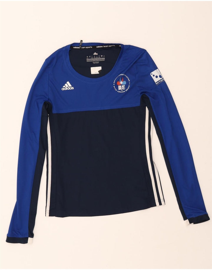 ADIDAS Womens Climacool Graphic Top Long Sleeve UK 8/10 Small Navy Blue Vintage Adidas and Second-Hand Adidas from Messina Hembry 