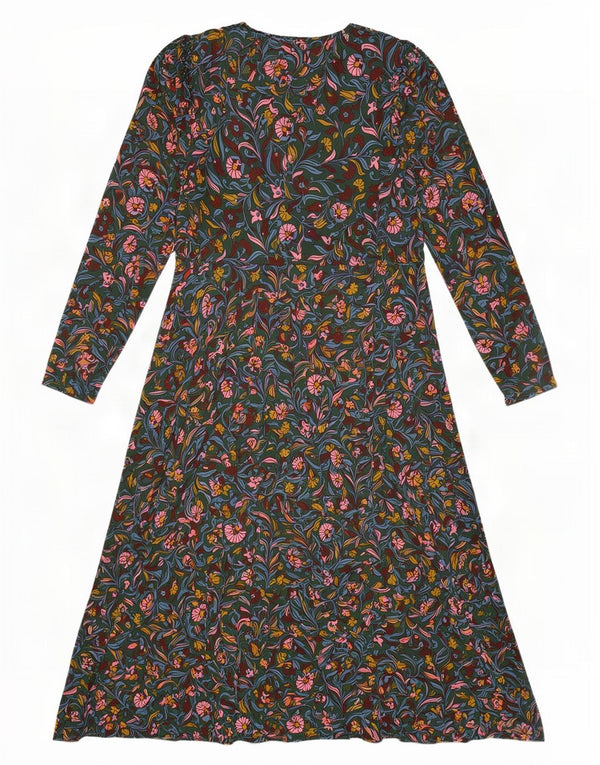 Boden Damen-Langarmkleid in A-Linie, Gr. 44, Größe L, Viskose mit grünem Blumenmuster