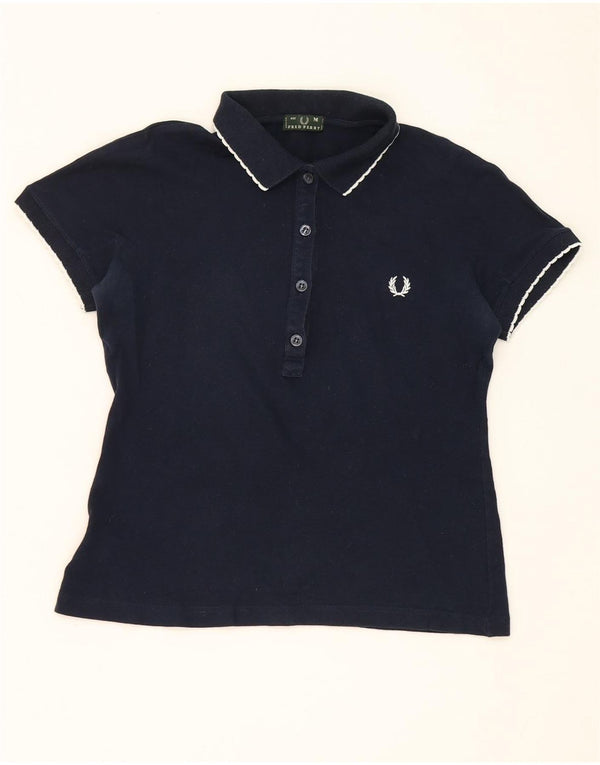 Fred Perry Damen Poloshirt UK 12 Medium Marineblau Baumwolle