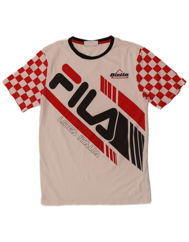 Fila Herren-T-Shirt mit Grafik, Größe S, weiße, geometrische Baumwolle