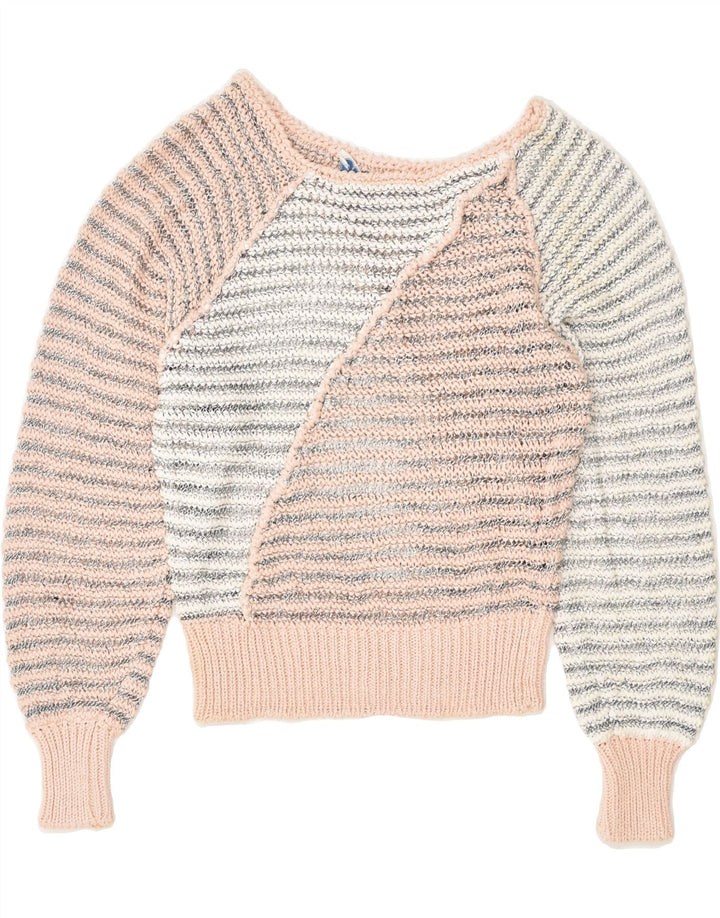 VINTAGE Womens Boat Neck Jumper Sweater UK 14 Medium Pink Colourblock | Vintage Vintage | Thrift | Second-Hand Vintage | Used Clothing | Messina Hembry 