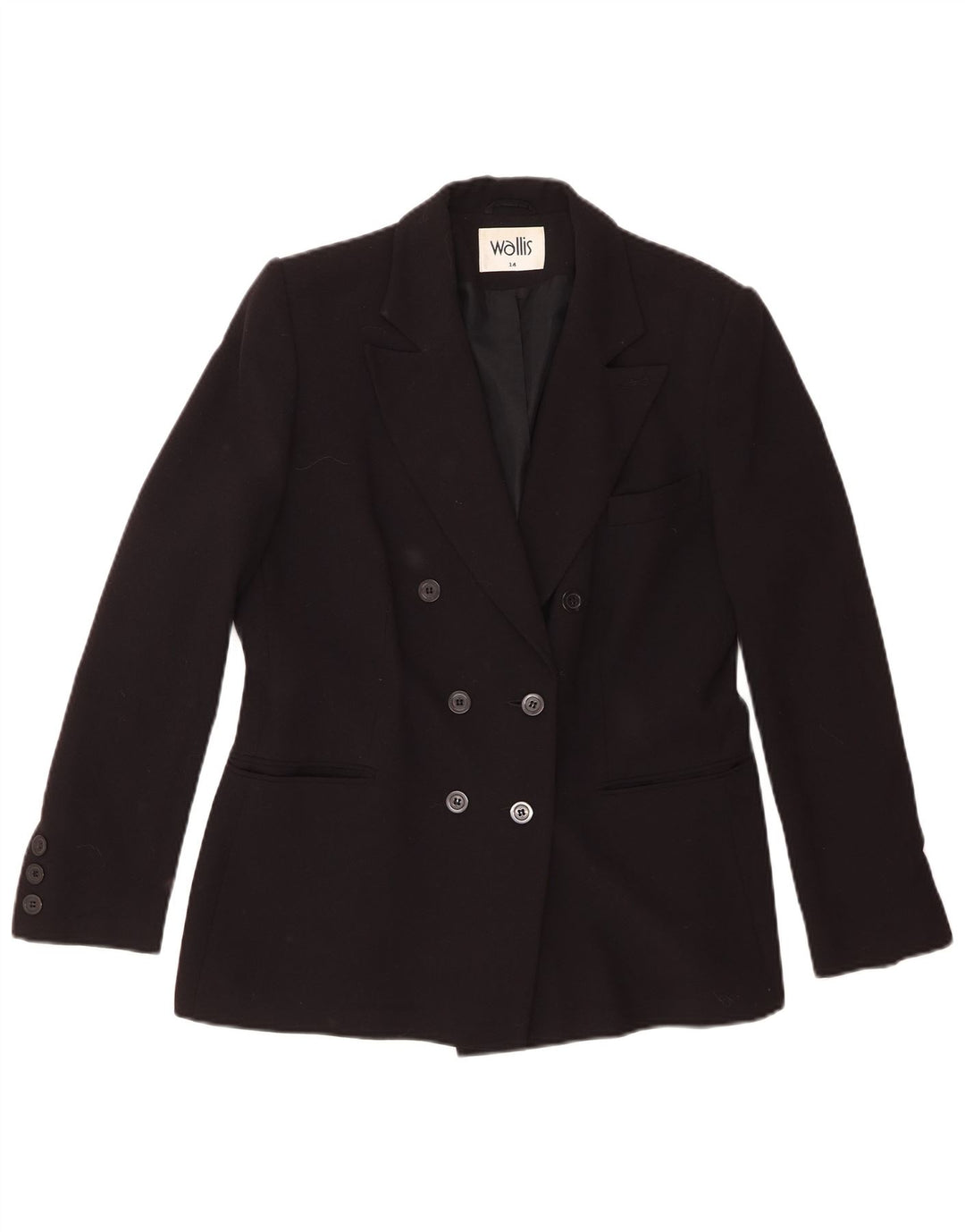 WALLIS Womens Double Breasted Blazer Jacket UK 14 Medium Black Polyester