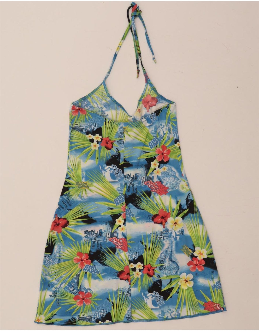 O'NEILL Damen Neckholder-Kleid UK 14 Großes, mehrfarbiges, geblümtes Polyamid