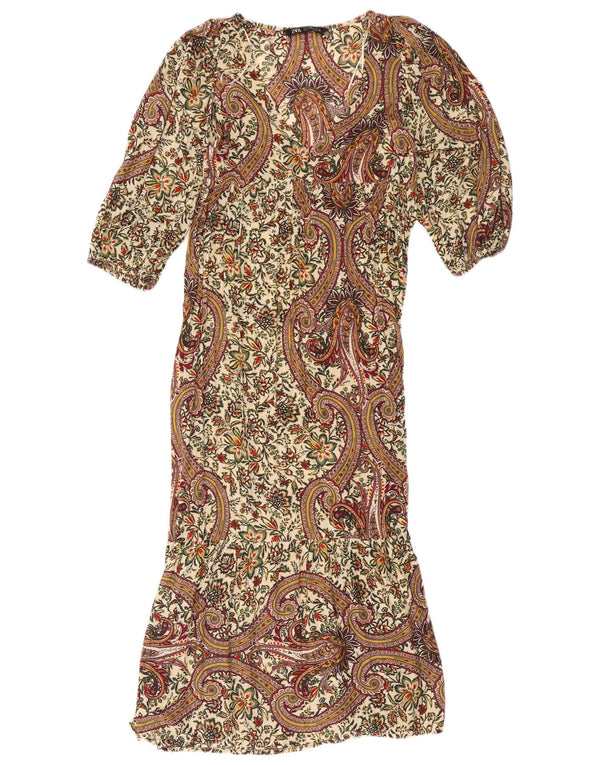 Zara Damen-Maxikleid mit 3/4-Ärmeln, Größe S, mehrfarbig, Paisleymuster