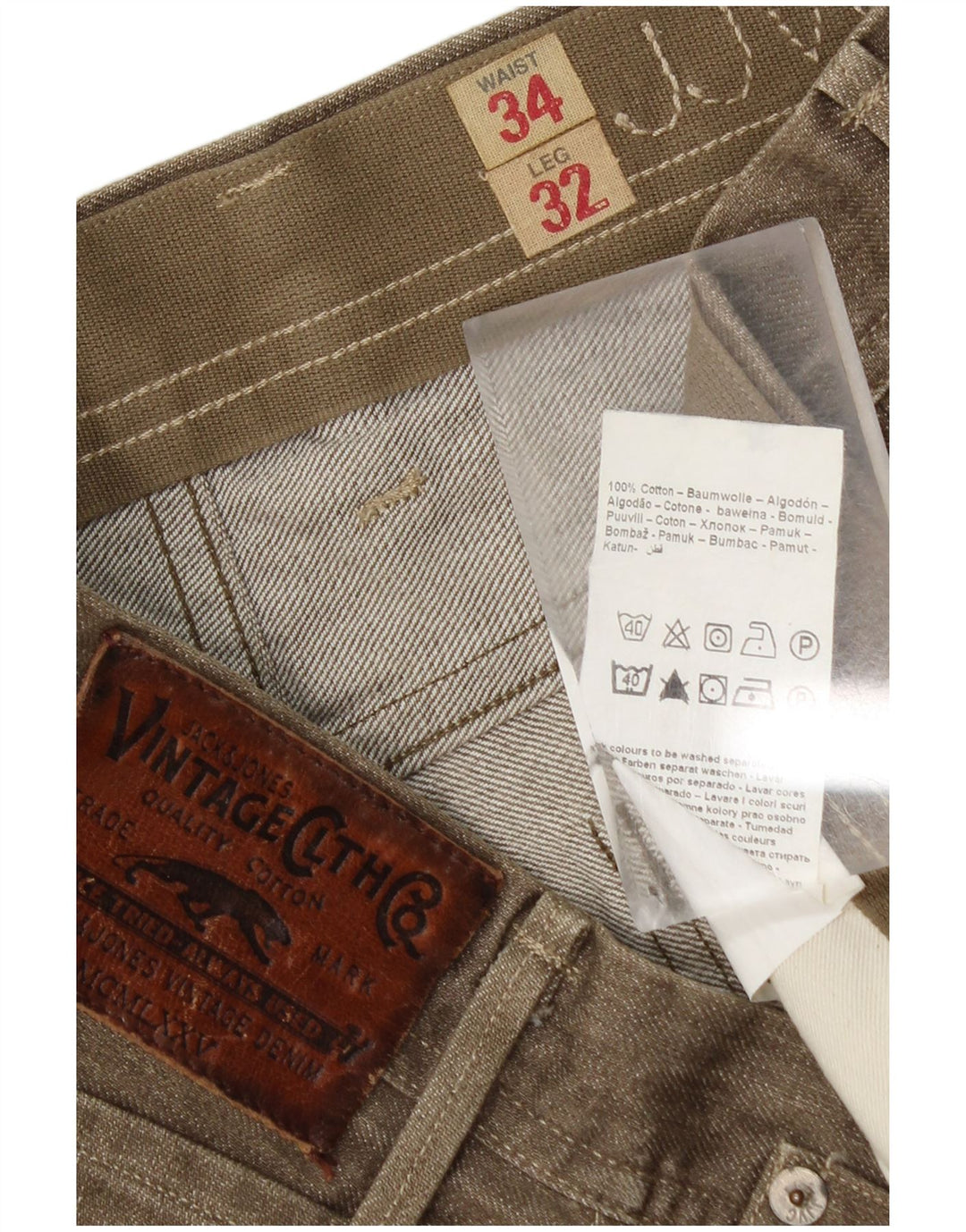 Jack & Jones Herren Straight Jeans W34 L32 Khaki Baumwolle
