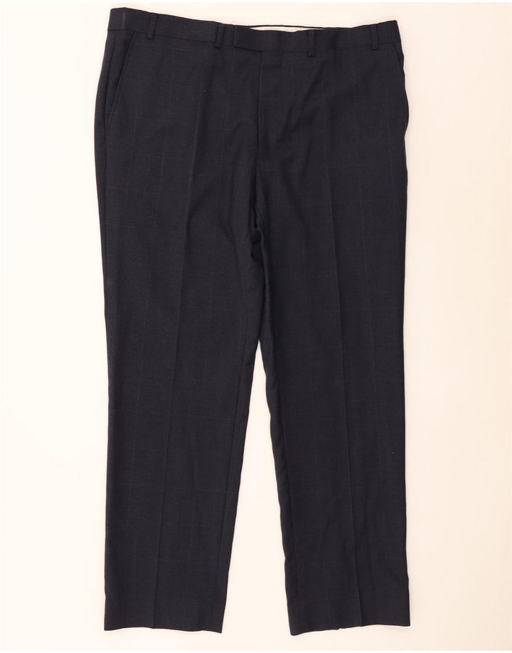 Gerade Anzughose für Herren von Marks & Spencer, W38 L29, marineblau karierte Wolle
