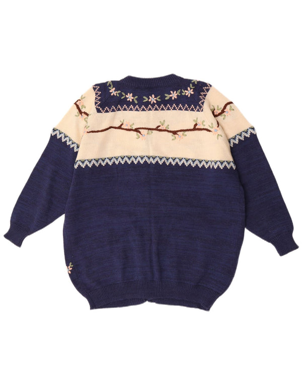 Vintage Damen Oversized Cardigan Pullover UK 18 XL Marineblau geblümt