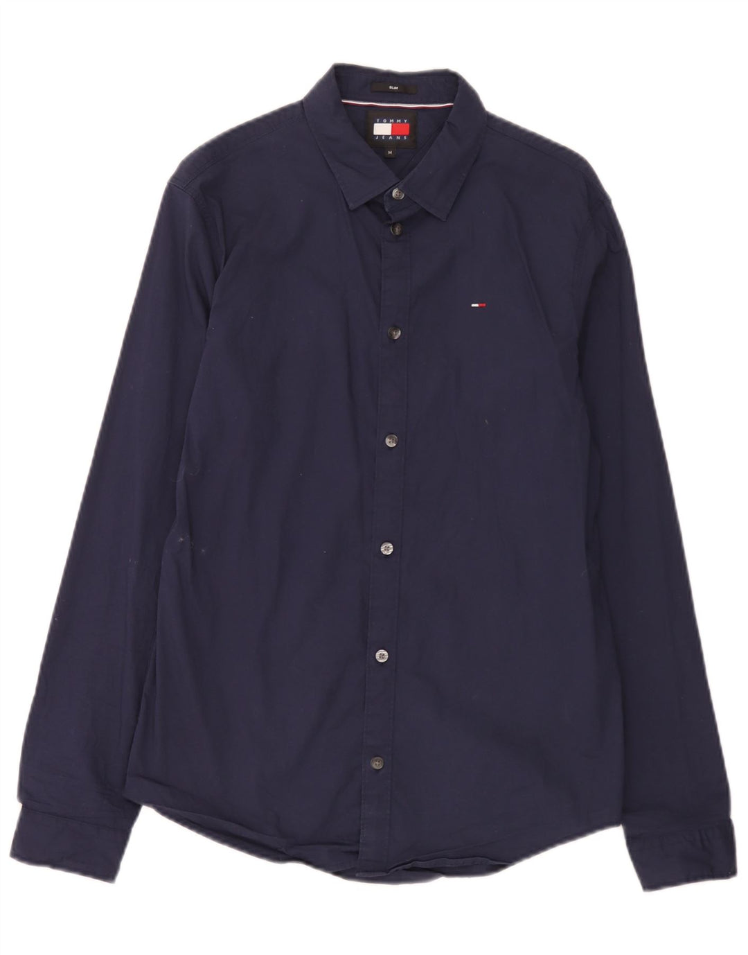 Tommy Hilfiger Herren-Slim-Hemd aus mittelblauer, marineblauer Baumwolle