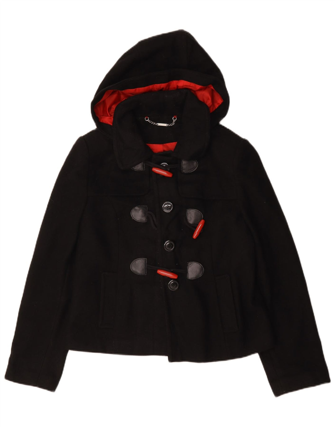 Laura Ashley Duffle-Jacke mit Kapuze für Damen, UK 12, mittlere schwarze Wolle