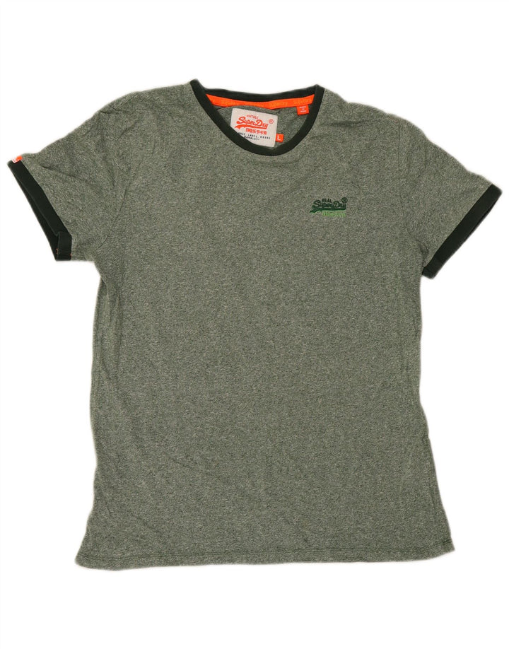 Superdry Herren-T-Shirt-Oberteil, groß, grün gefleckte Baumwolle
