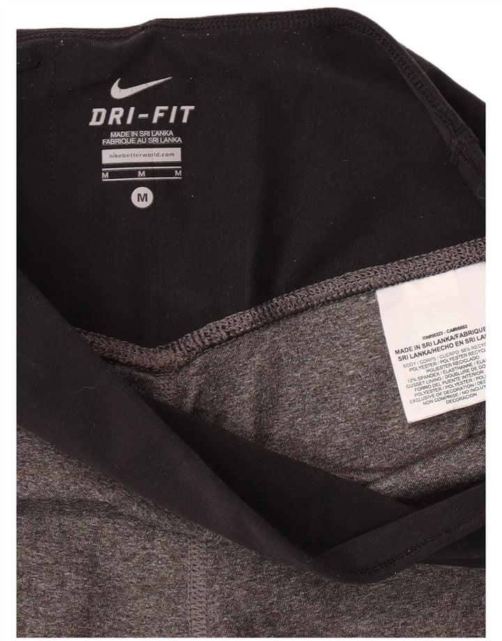 NIKE Damen Dri Fit Leggings UK 12 Mittelgraues Colourblock-Polyester