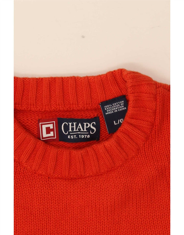Chaps Herren-Pullover mit Rundhalsausschnitt, Größe L, Orange, Baumwolle