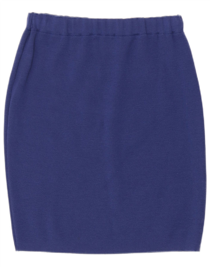Vintage Damen Strick-Bleistiftrock Groß W32 Blaue Schurwolle