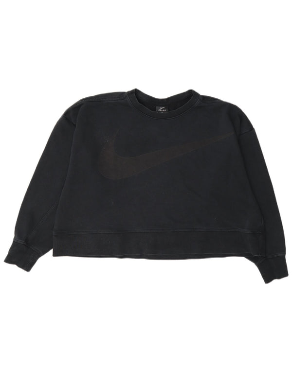 Nike Damen Dri Fit Crop Graphic Sweatshirt Pullover UK 16 Large Marineblau
