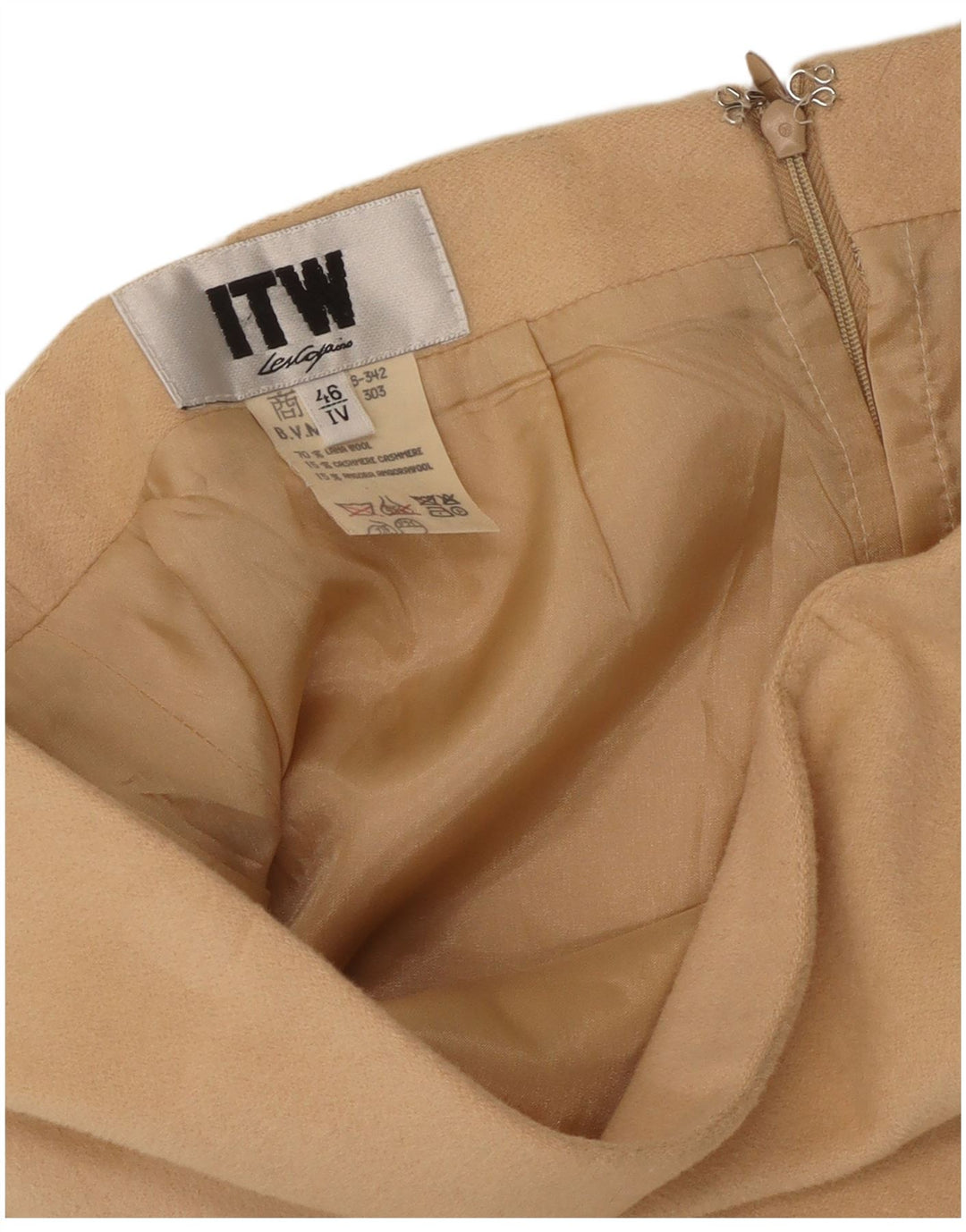 Les Copains Damen Bleistiftrock IT 46 Large W30 Beige Wolle