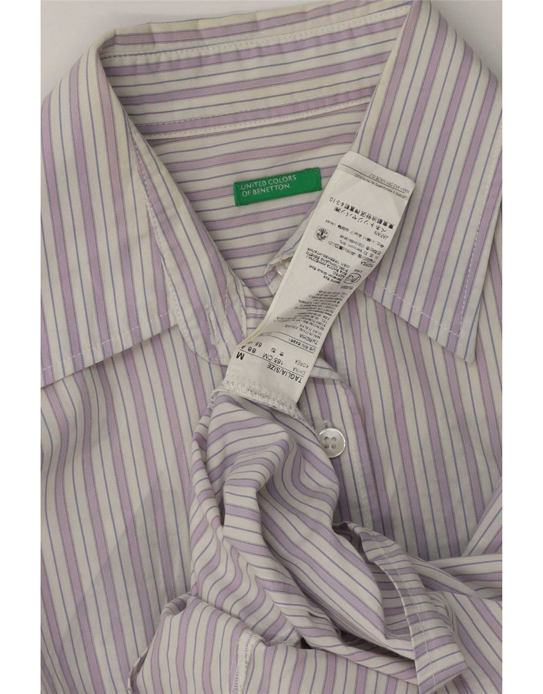 Benetton Damenhemd UK 14 Mittelviolett gestreift aus Baumwolle