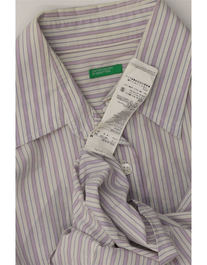 Benetton Damenhemd UK 14 Mittelviolett gestreift aus Baumwolle