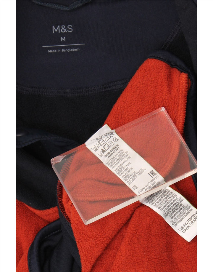 Marks & Spencer Herren-Fleecepullover mit Knopfkragen, Mittelorange, Farbblock