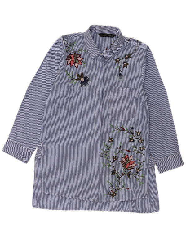 Zara Damen-Hemd mit 3/4-Ärmeln, UK 12, mittelblau, Nadelstreifen