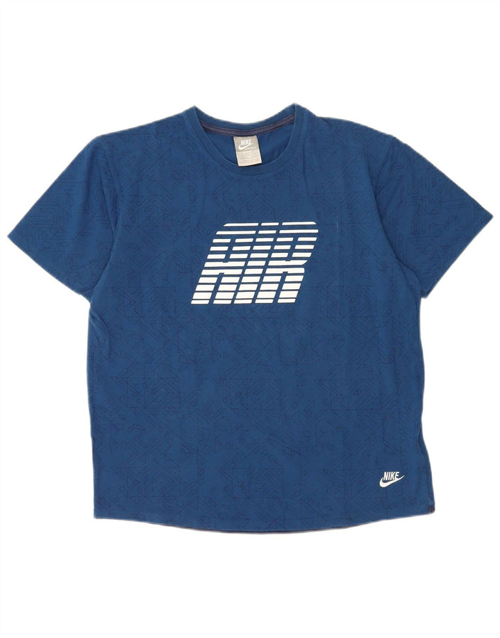 Nike Herren Air Graphic T-Shirt-Oberteil aus mittelblauer, geometrischer Baumwolle
