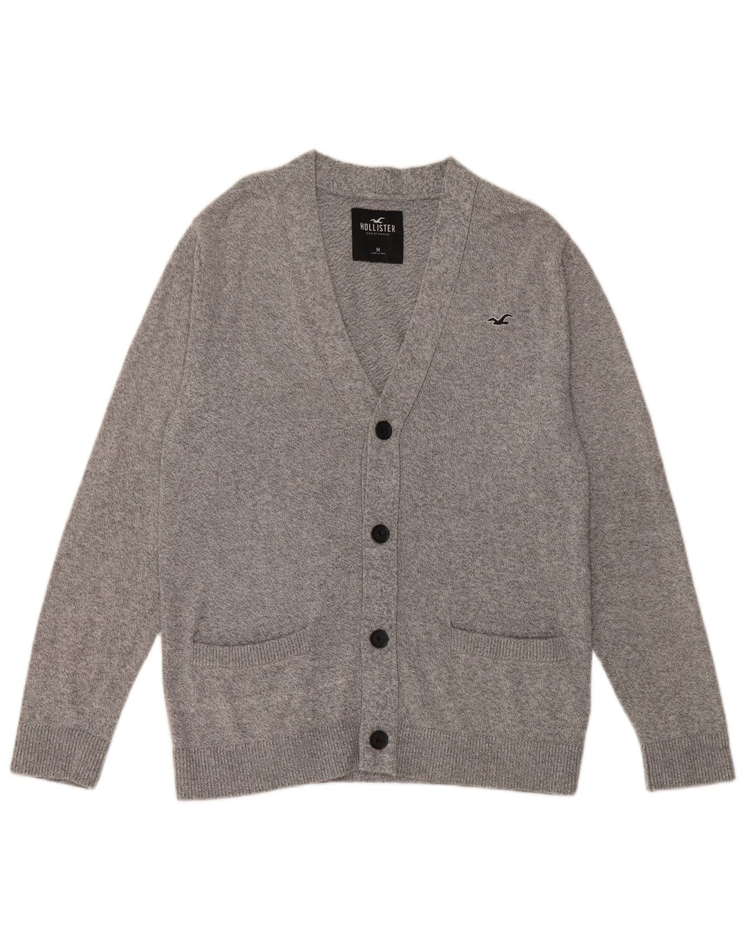 Hollister Damen-Cardigan-Pullover aus mittelgrau gesprenkelter Baumwolle