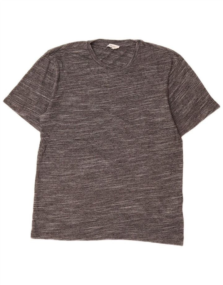 Reiss Herren-T-Shirt-Oberteil aus mittelgrau gesprenkelter Baumwolle