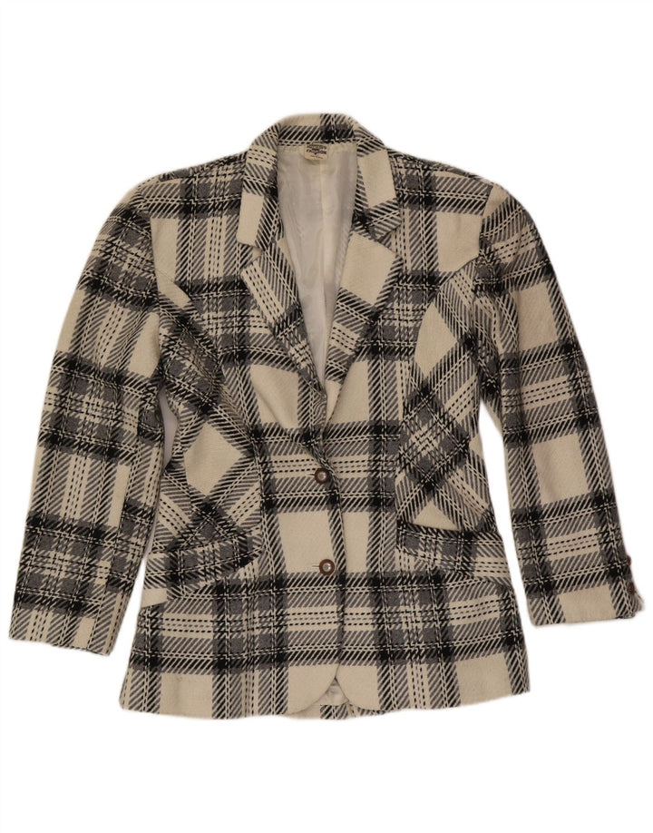 Vintage Damen 2-Knopf-Blazerjacke UK 12 Medium Off White Plaid Wool