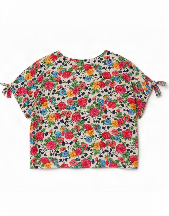 Vintage Damen Crop Bluse Top UK 14 Medium Mehrfarbig geblümt
