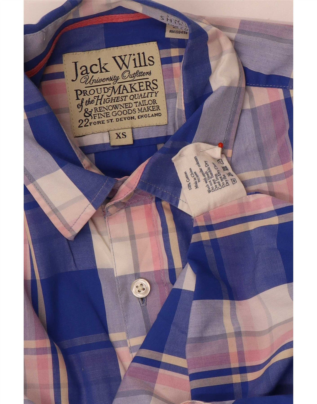 Jack Wills Herrenhemd XS, blau kariert, Baumwolle
