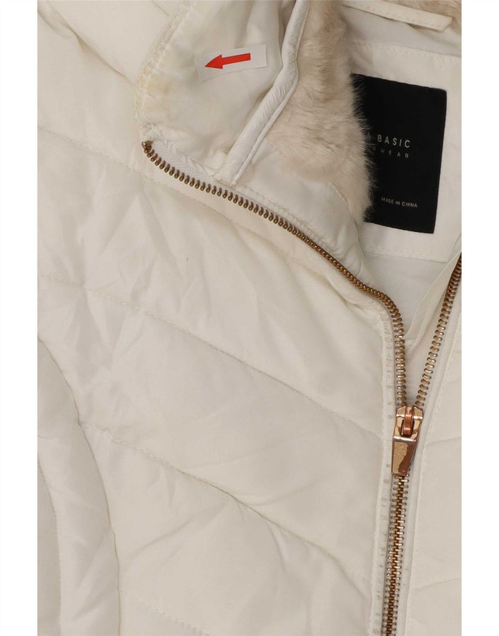 Zara Damen Wattierte Jacke UK 14 Large Weiß