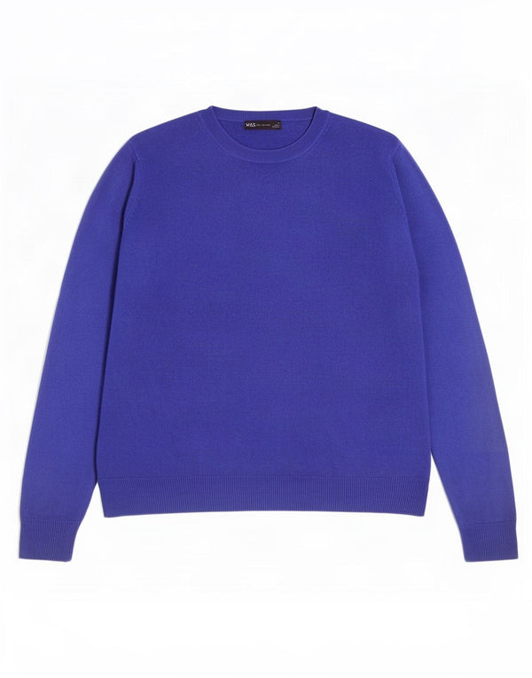 Marks & Spencer Damen-Pullover mit Rundhalsausschnitt, Gr. 18, XL, Blau, Acryl