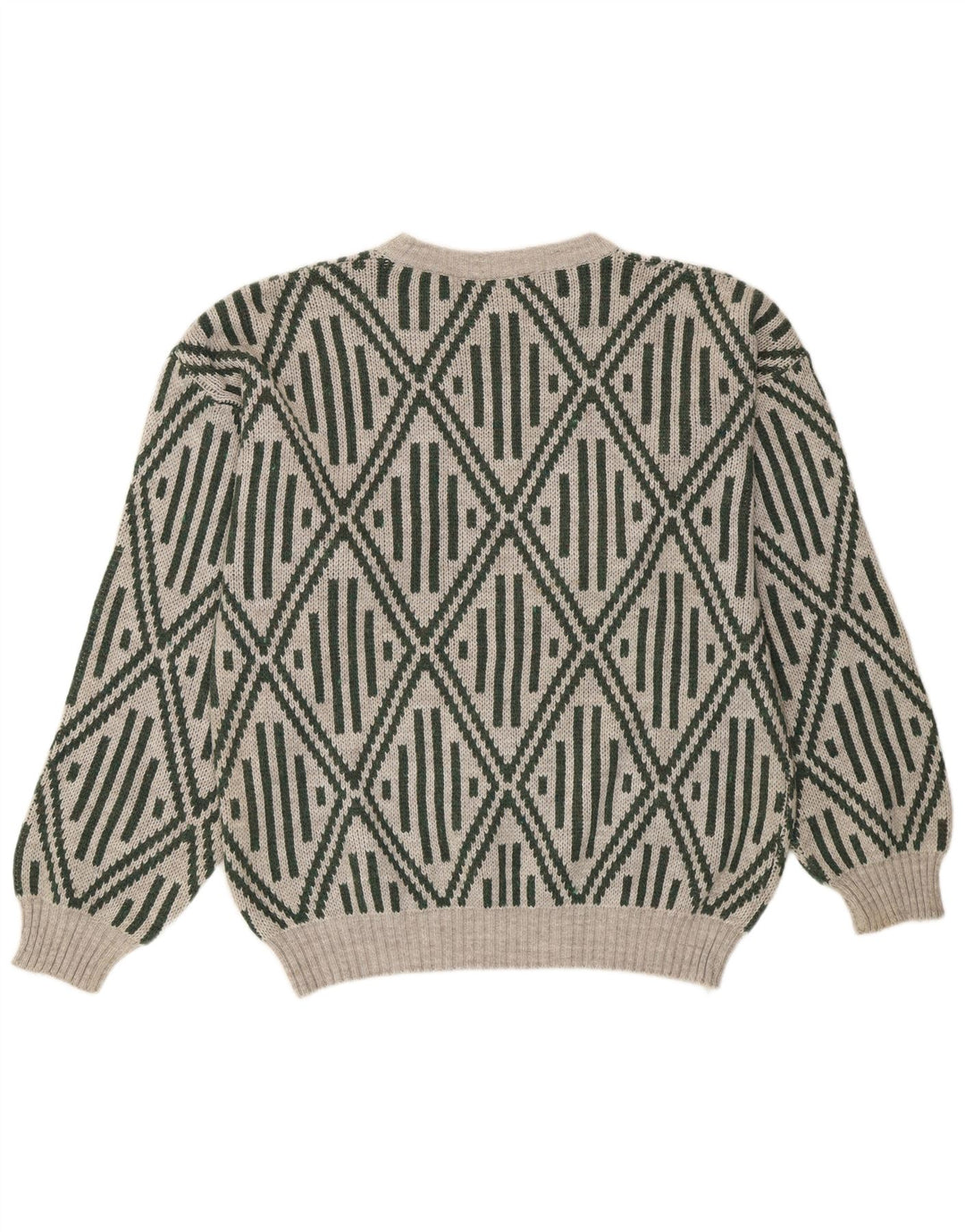 Vintage Herren Pullover mit Rundhalsausschnitt, Mittelgrau, geometrisches Acryl