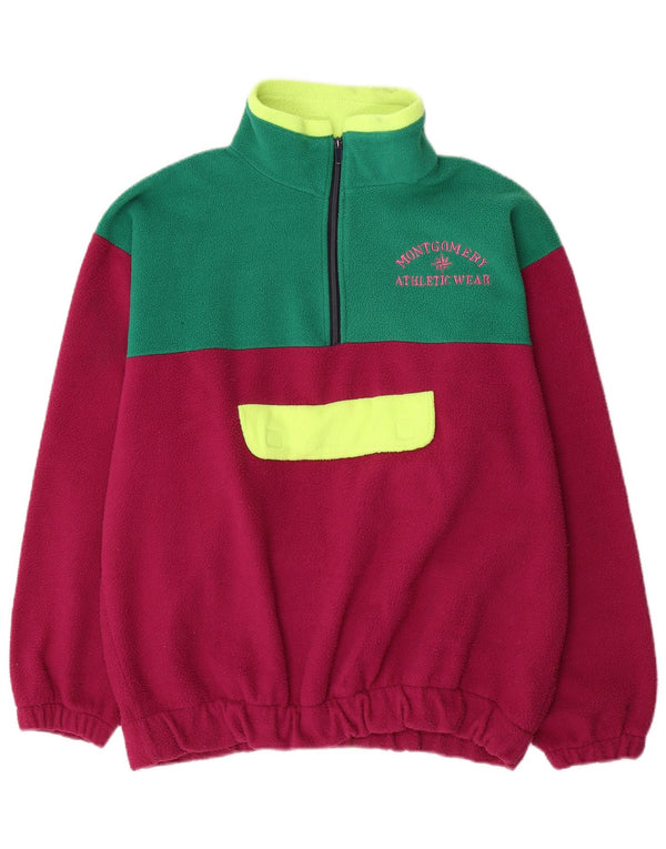 Vintage-Herren-Fleecepullover mit grafischem Reißverschluss und großem Kragen aus roter Colourblock-Baumwolle