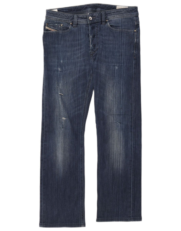 DIESEL Herren Viker Distressed Straight Jeans W33 L32 Blaue Baumwolle