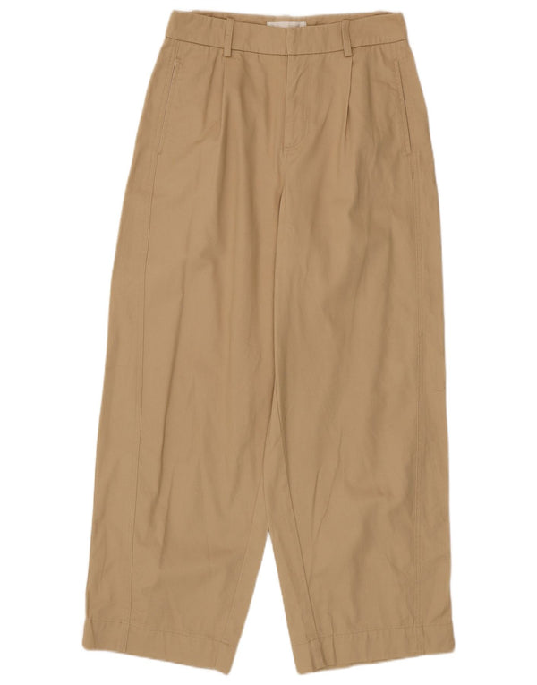 Zara Damen-Chinohose mit hoher Taille, lockere Passform, Größe S, W26, L28, Beige, Baumwolle