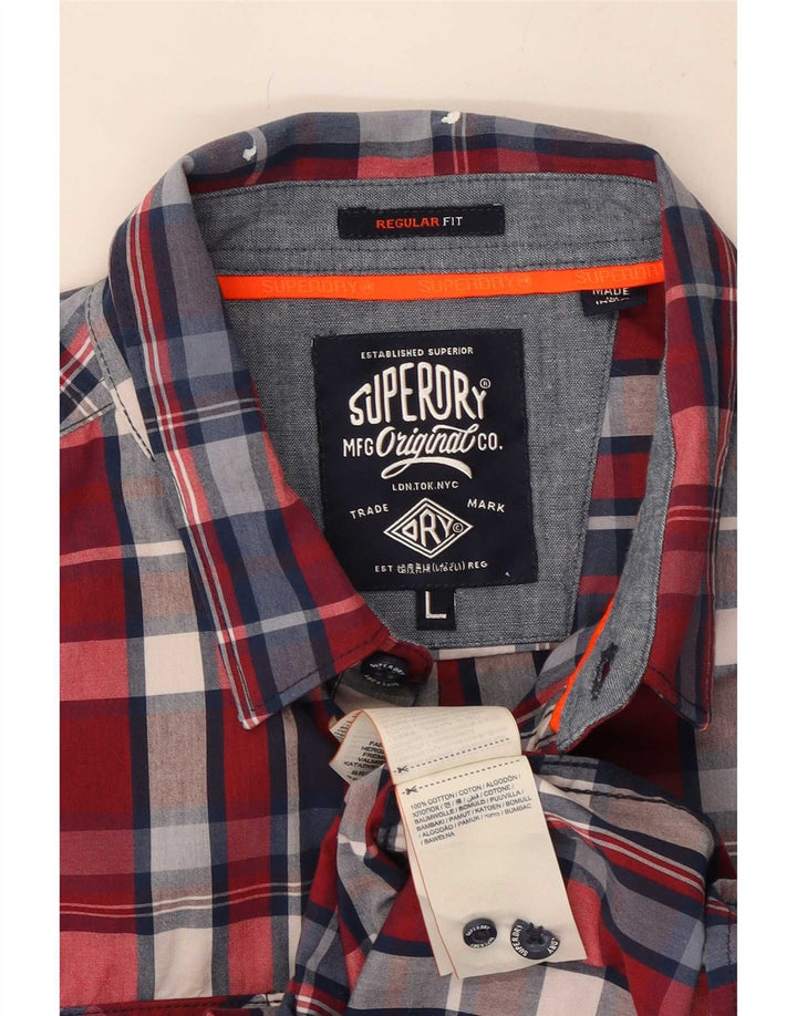 Superdry Herren-Hemd in normaler Passform, groß, rot kariert, Baumwolle